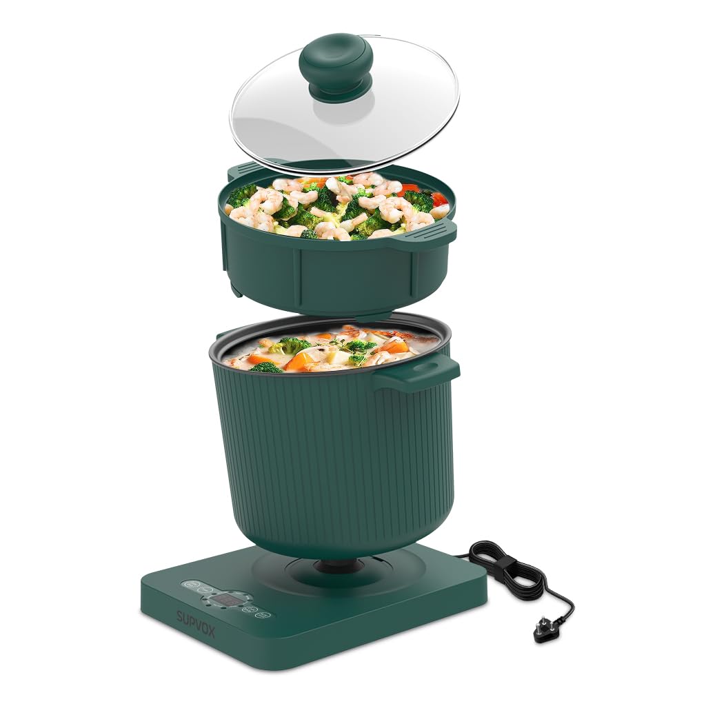 Supvox 650W Electric Cooking Pot and Radiant Cooker with 8 Smart Menus 1.5L Electric Cooker Steamer with Lid Non-stick Electric Cooker Portable Electric Cooking Pot for Steaming, Boiling, Frying Supvox 650W Electric Cooking Pot and Radiant Cooker with 8 Smart Menus 1.5L Electric Cooker Steamer with Lid Non-stick Electric Cooker Portable Electric Cooking Pot for Steaming, Boiling, Frying